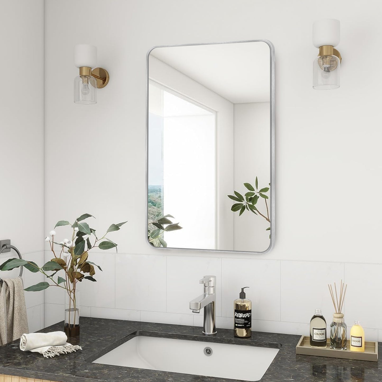 Wall Mount Bathroom Rectangular Vanity Mirror (Horizontal/Vertical)