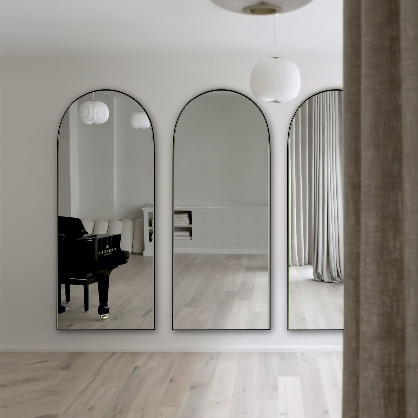 Wood Arched Full Length Mirror with Stand, Floor Mirror