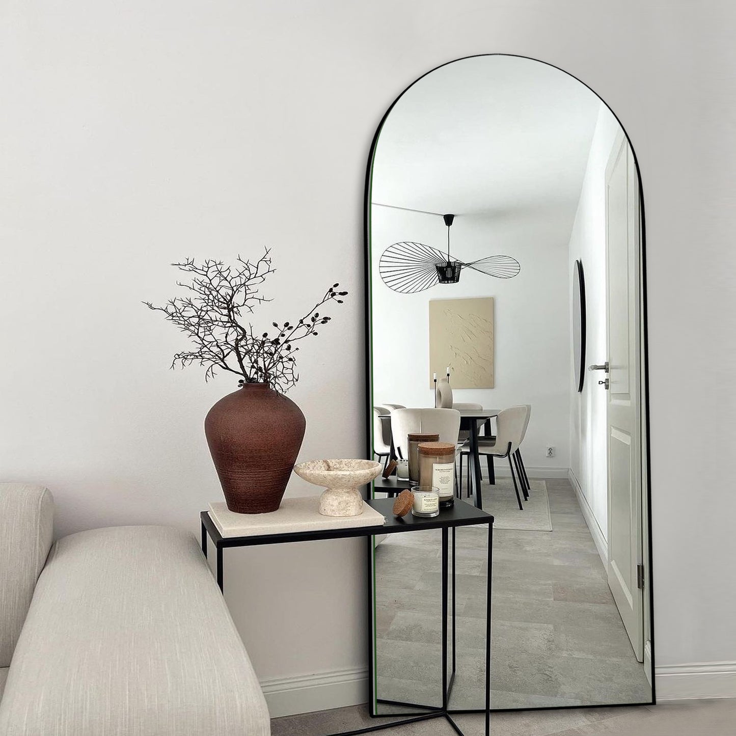 Wood Arched Full Length Mirror with Stand, Floor Mirror